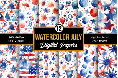 4th of July Watercolor Backgrounds, American Digital Papers