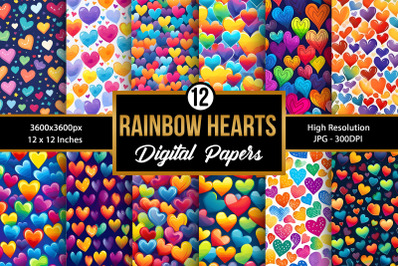 Rainbow Hearts Seamless Pattern, Hearts Digital Papers