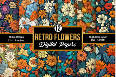 Retro Groovy Flowers Seamless Patterns