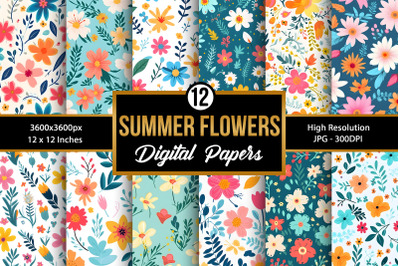 Summer Flowers Pattern, Spring Floral Digital Papers