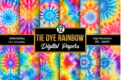 Rainbow Tie Dye Digital Paper Backgrounds