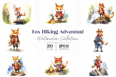 Fox Hiking Adventure Watercolor Collection