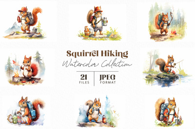 Squirrel Hiking Watercolor Collection