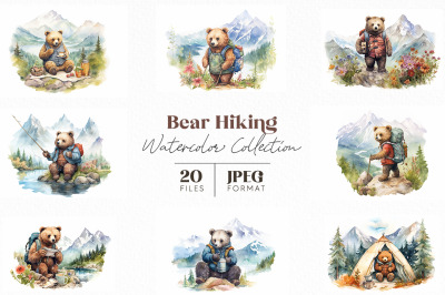 Bear Hiking Watercolor Collection