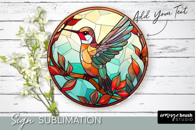 Hummingbird Round Background PNG Stained Glass Sublimation