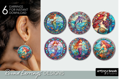 Stained Glass Mermaid Round Earrings Bundle for Sublimation
