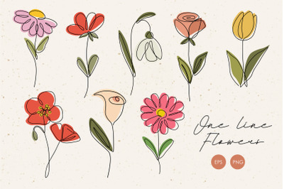 One line floral clipart, Abstract flowers elements, Line art plant PNG