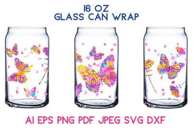 16 oz Glass Can Wrap Flowers Wedding Summer Holiday