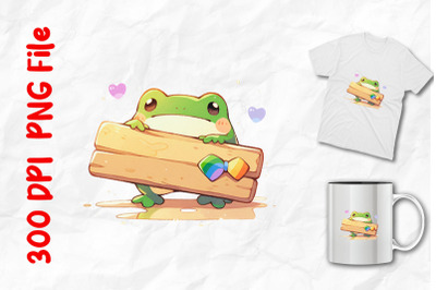 cute frog holding a rainbow sign