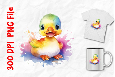 rainbow duck with watercolor splash