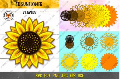 3D Sunflower Mandala SVG, Sunflower Paper Cut SVG