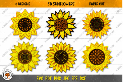 3D Sunflower Mandala Bundle SVG, 3D Flower Paper Cut SVG