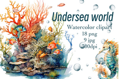 Underwater world, watercolor clipart