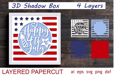 Patriotic shadow box, 3d svg, 4th of july layered