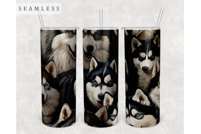 Multiple Huskies Tumbler Wrap, 20oz Skinny Tumbler Sublimation Design