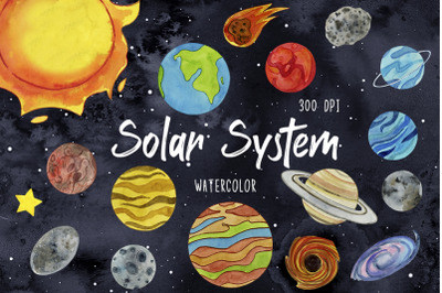 Watercolor Solar System Clipart, Planets Clipart, Astronomy Clipart