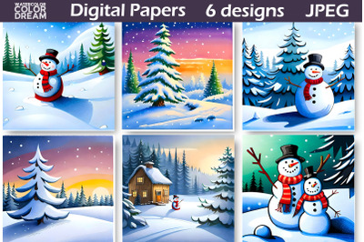 Snowman Christmas Digital Paper | Christmas Tree Background