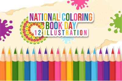 12 National Coloring Book Day Illustration