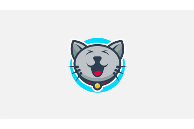 cute happy face cat logo vector design template