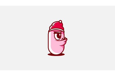 evil sausage face with christmas cap vector design template