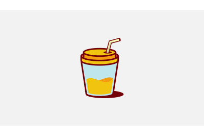 juice glass with straw logo vector design template