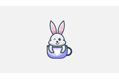 love rabbit in cup logo vector design template