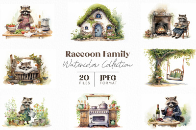 Raccoon Family Watercolor Collection