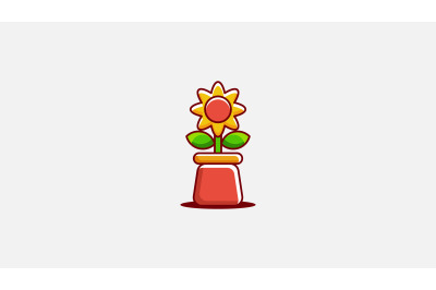 sun flower in flower pot logo vector design template