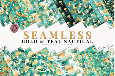 Seamless Gold &amp; Teal Nautical Patterns