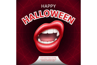 Realistic halloween lips. All saints day holiday banner&2C; sexy female m