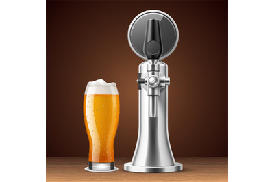 Realistic beer tap and tower. Alcoholic drink equipment, beerkeeper el