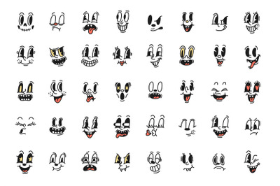 Comic retro faces. Vintage toons&2C; different characters with expressive