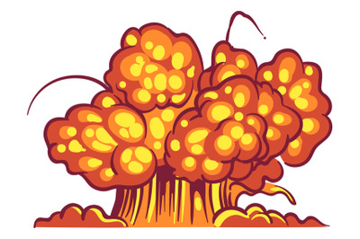 Cartoon explosion. Bang effect with smoke&2C; atomic bomb&2C; weapon burn fi