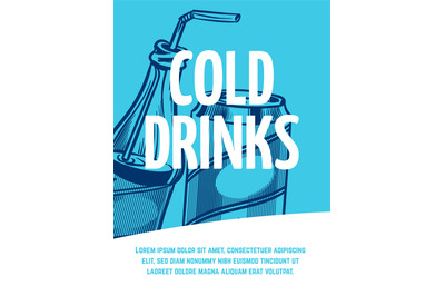 Cold drinks banner. Advertising or menu template. Sketch style bottle