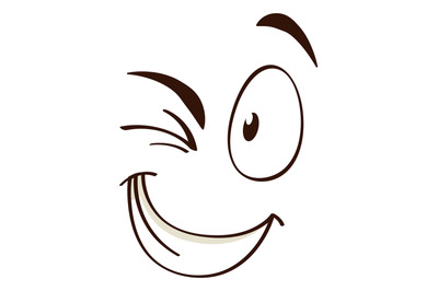 Cartoon face. Cute mascot emotion, wink gesture, funny smile, eyes and