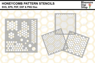 Honeycomb Pattern Stencils SVG, EPS, PDF, DXF &amp; PNG files