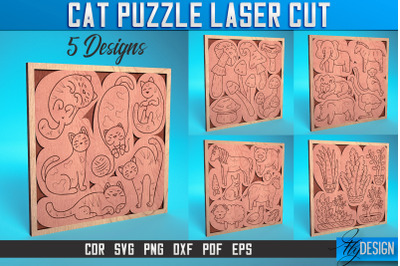 Cat Puzzle Laser Cut SVG | Puzzle Game Laser Cut SVG Design | CNC File