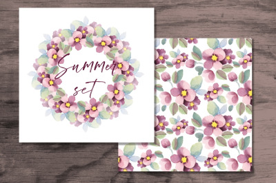 Watercolor summer floral set of seamless patterns