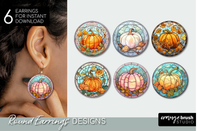 Stained Glass Pumpkin Round Earrings Sublimation Bundle