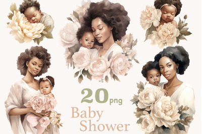 Baby Shower Illustrations Set | Black Baby Girl PNG