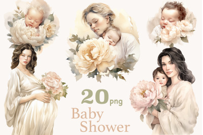 Baby Shower Clipart Bundle PNG | Mom And Baby Illustrations