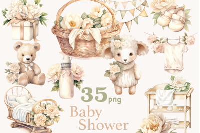 Baby Shower Clipart Bundle | Newborn Baby Illustrations Set