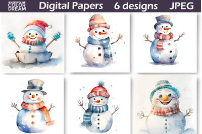 Snowman Digital Paper | Christmas Snowman Illustration&nbsp;