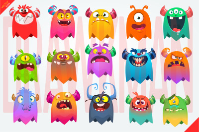 Cartoon Halloween colorful monsters illustrations