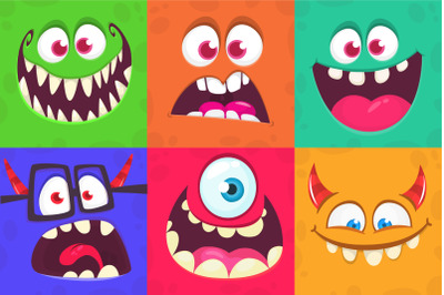 Cartoon monsters face expressions  set.