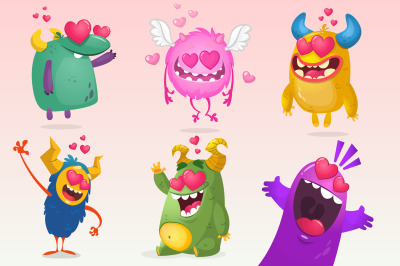 Cartoon illustration of Cupid monsters in love. St Valentine&#039;s Day