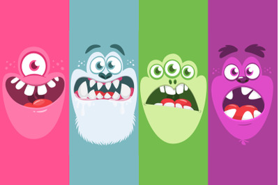 Cute Halloween monsters faces avatars. Vector set.