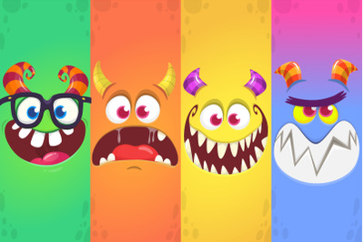 Cute Halloween monsters faces avatars. Vector set