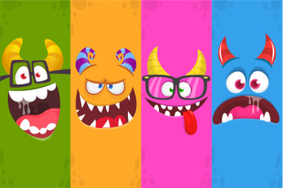 Cute Halloween monsters faces avatars. Vector set.