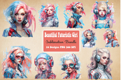 Beautiful Futuristic Girl Clipart Bundle